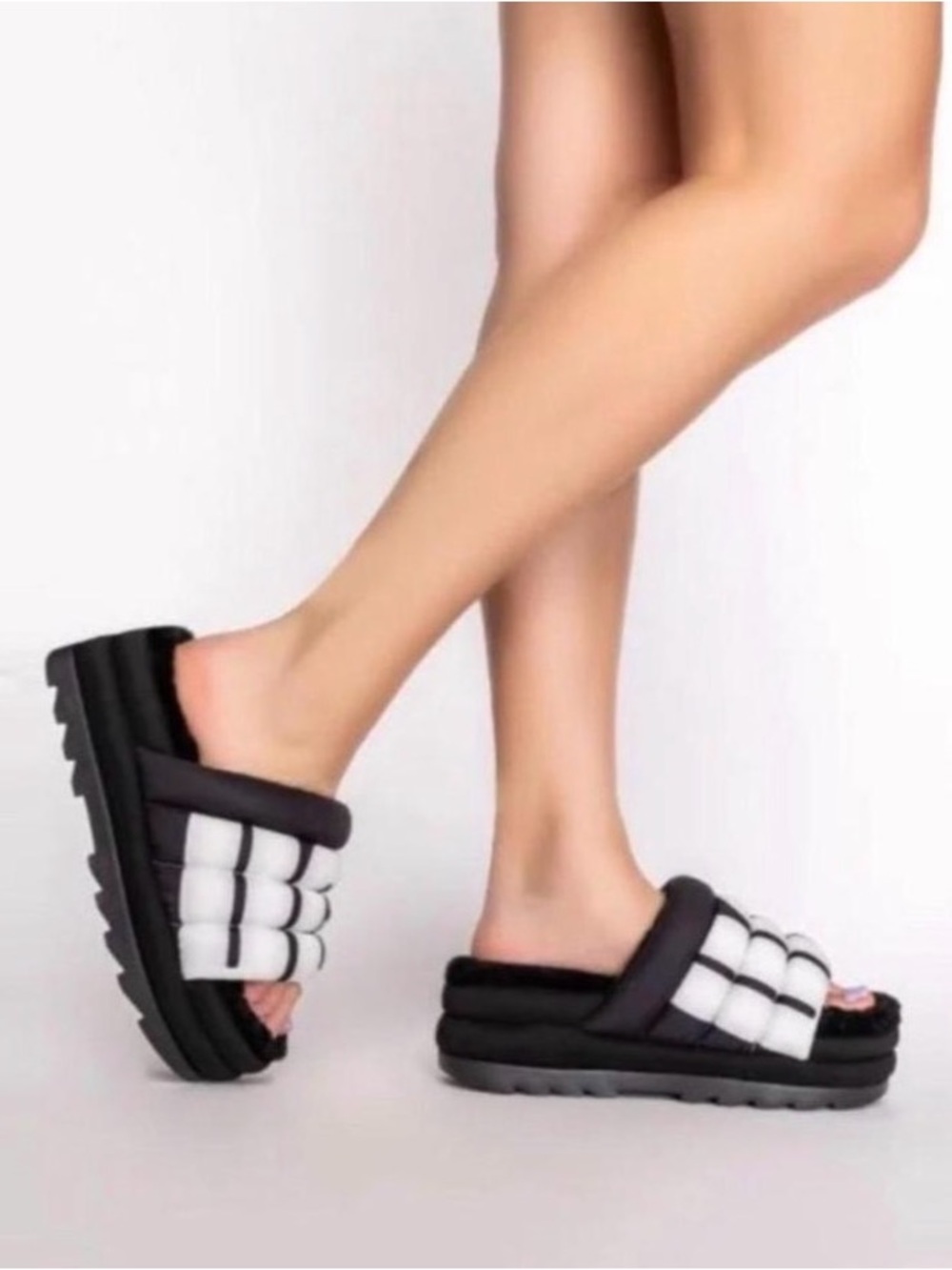 Women’s Black and White Quilted Slide UGG